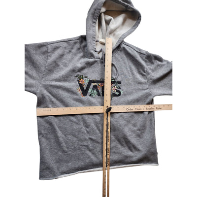 VANS Hoodie Womens Medium Floral Embroidered Raw Hem Cut Off Pullover Sweatshirt