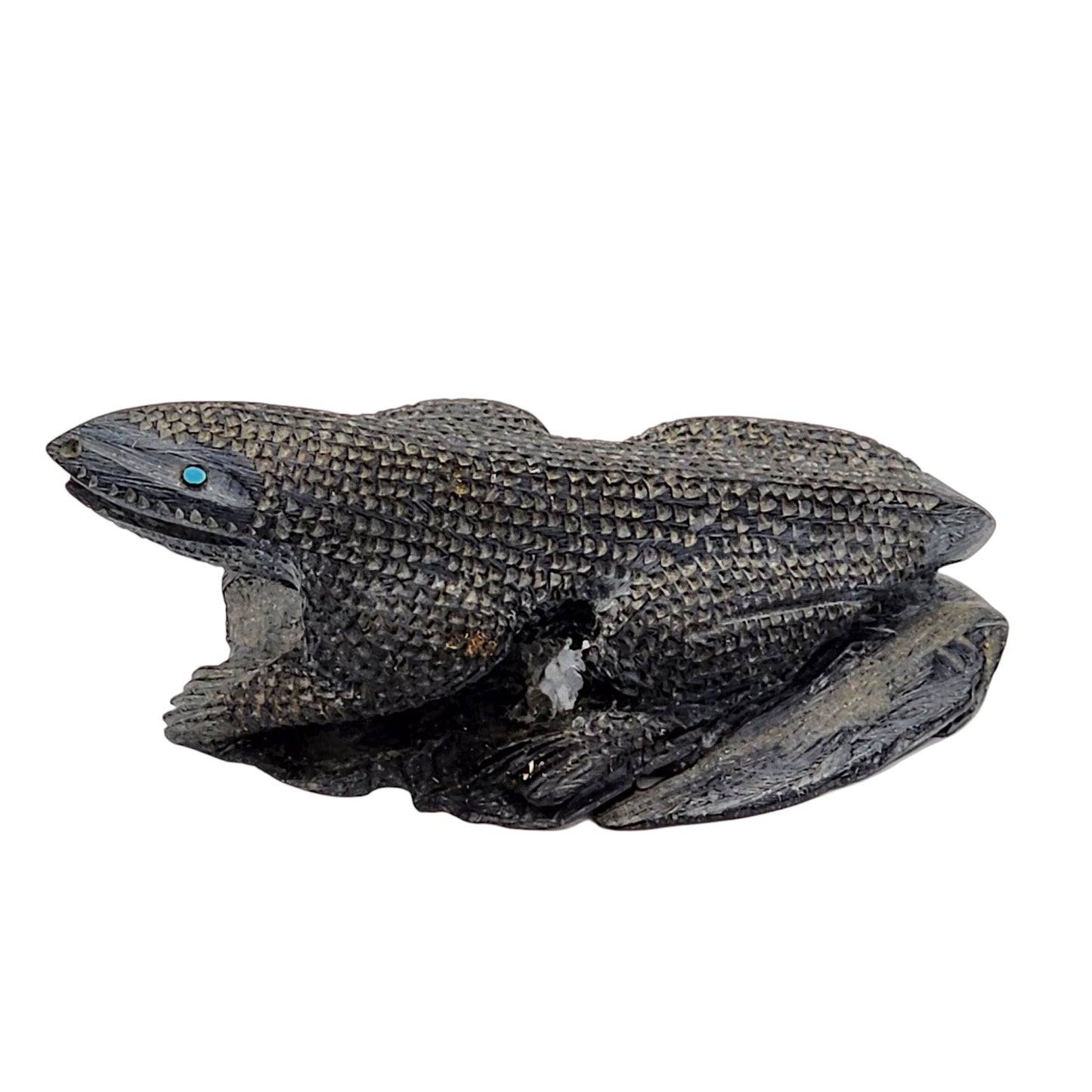 Native American Zuni Lizard Fetish Calvin Weeka Carved Stone Reptile Turquoise