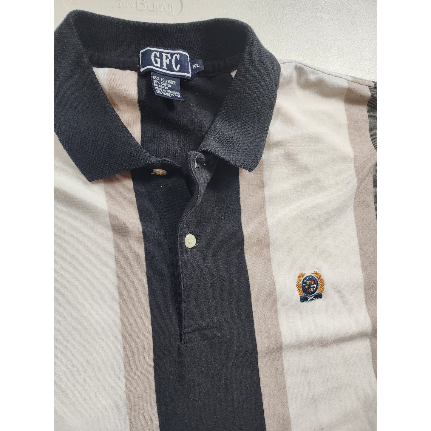 GFC Polo Shirt Mens XL Striped Crest Logo Short Sleeve Casual Golf Preppy 90s