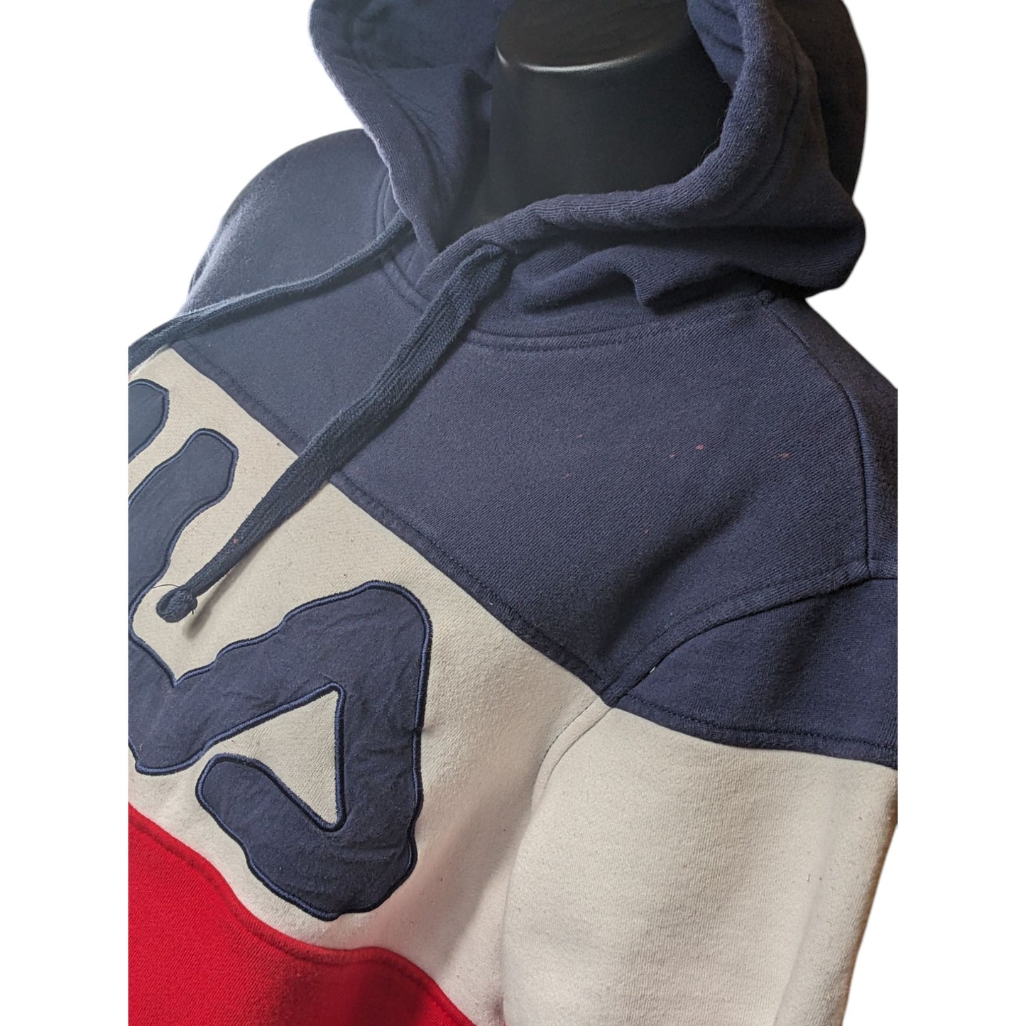 FILA Hoodie Women Medium Colorblock Pullover Red Blue Big Logo Sweatshirt Preppy