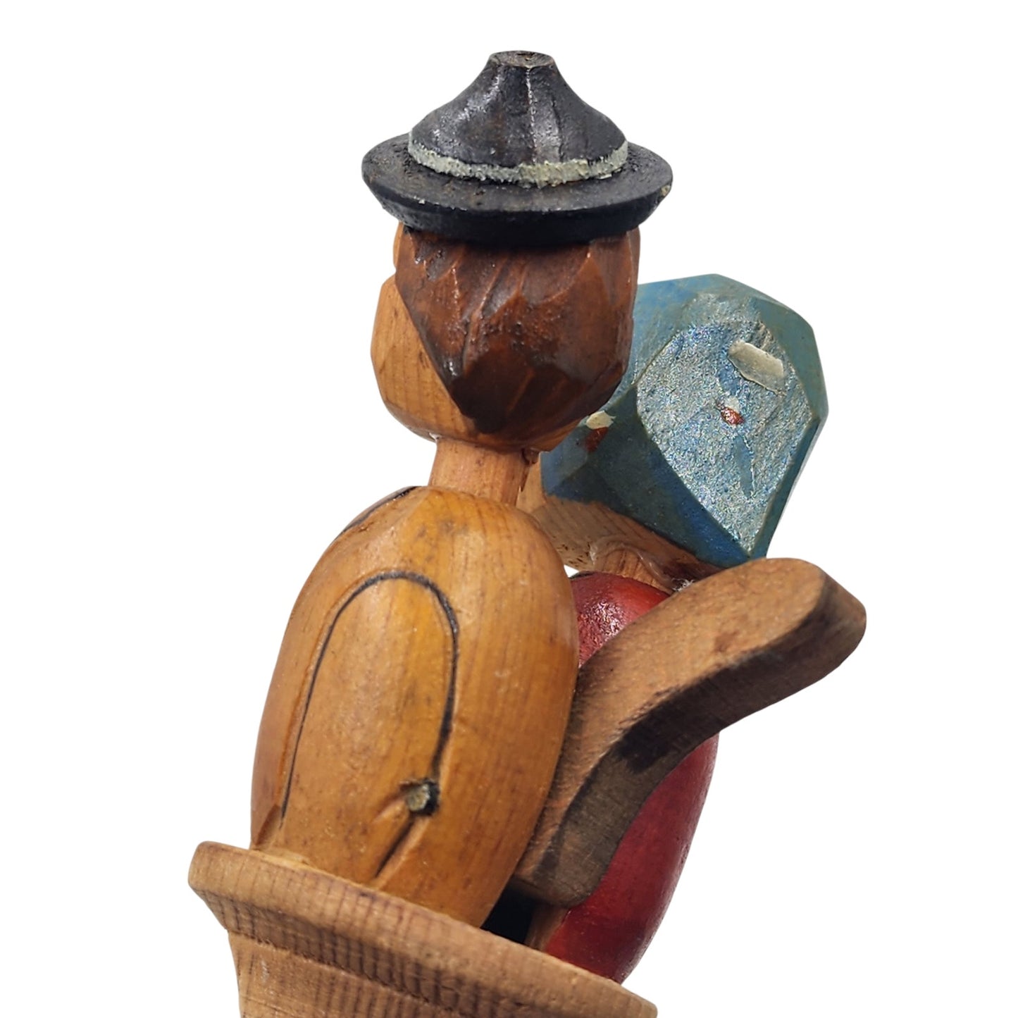 ANRI Italian HandCarved Wooden Bottle Stopper Couple Mechanical Folk Art Barware