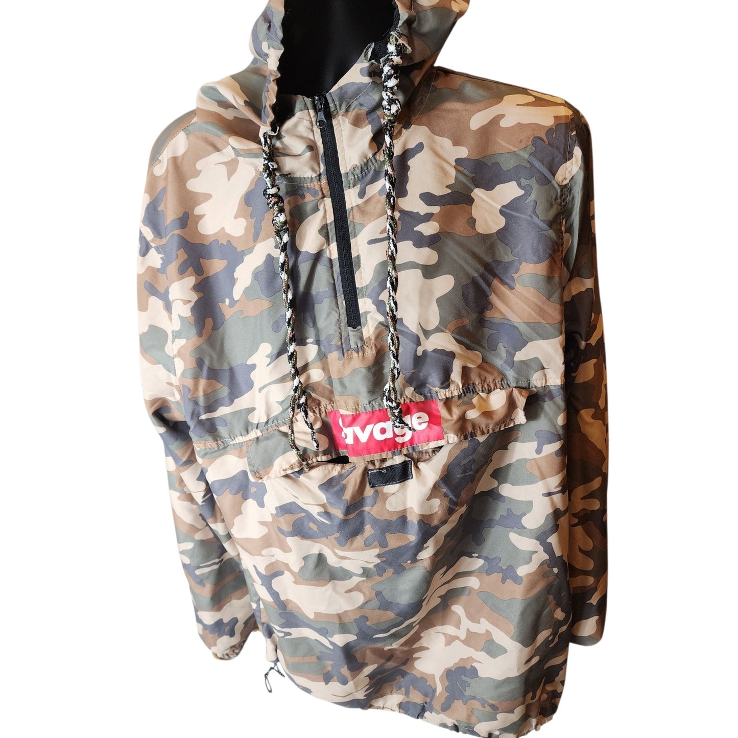 Carbon Savage Camo Pullover Windbreaker Hoodie Mens Large Womens XL Mesh Skater