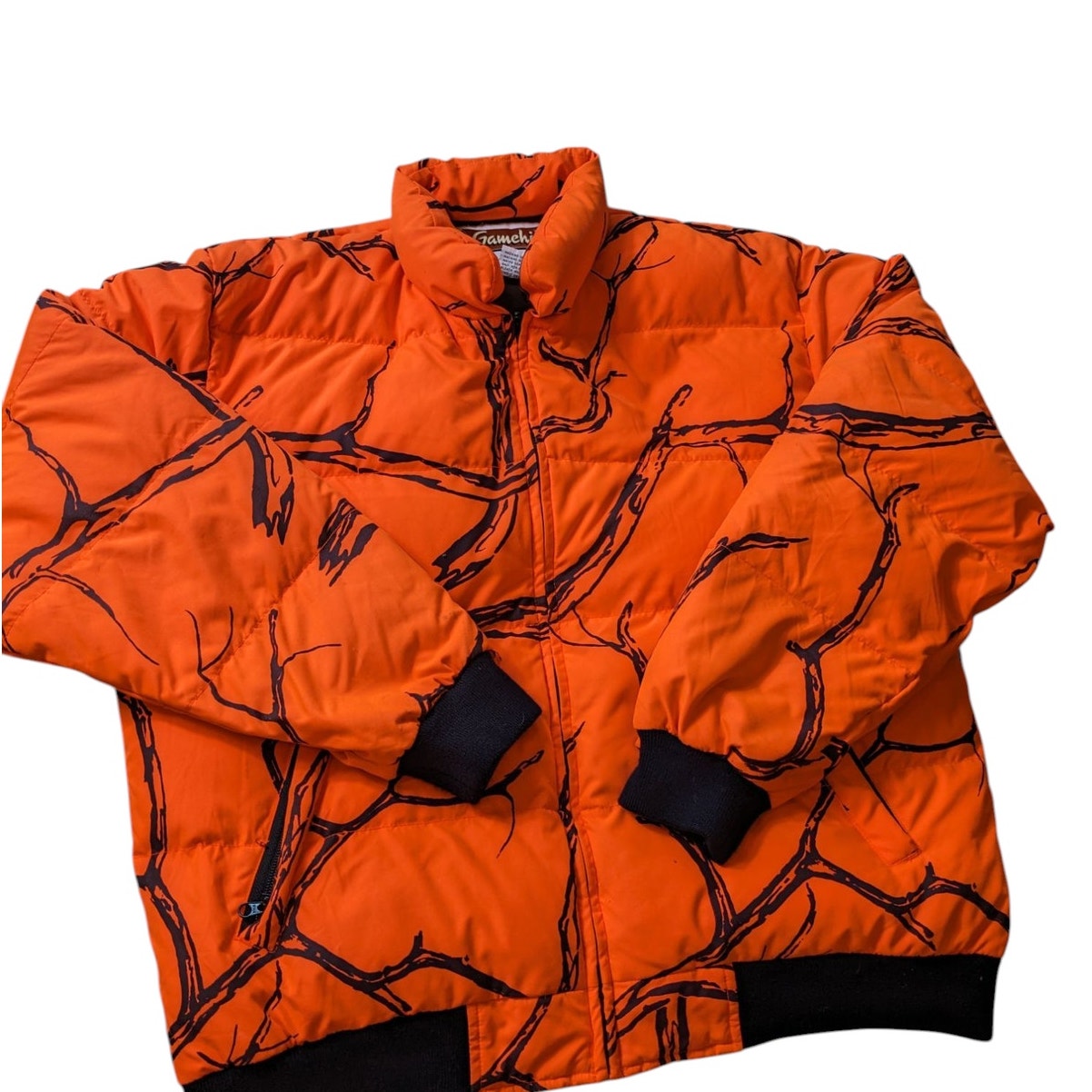 Gamehide Reversible Hunting Jacket Mens Large Brown Blaze Orange Camo Puffer