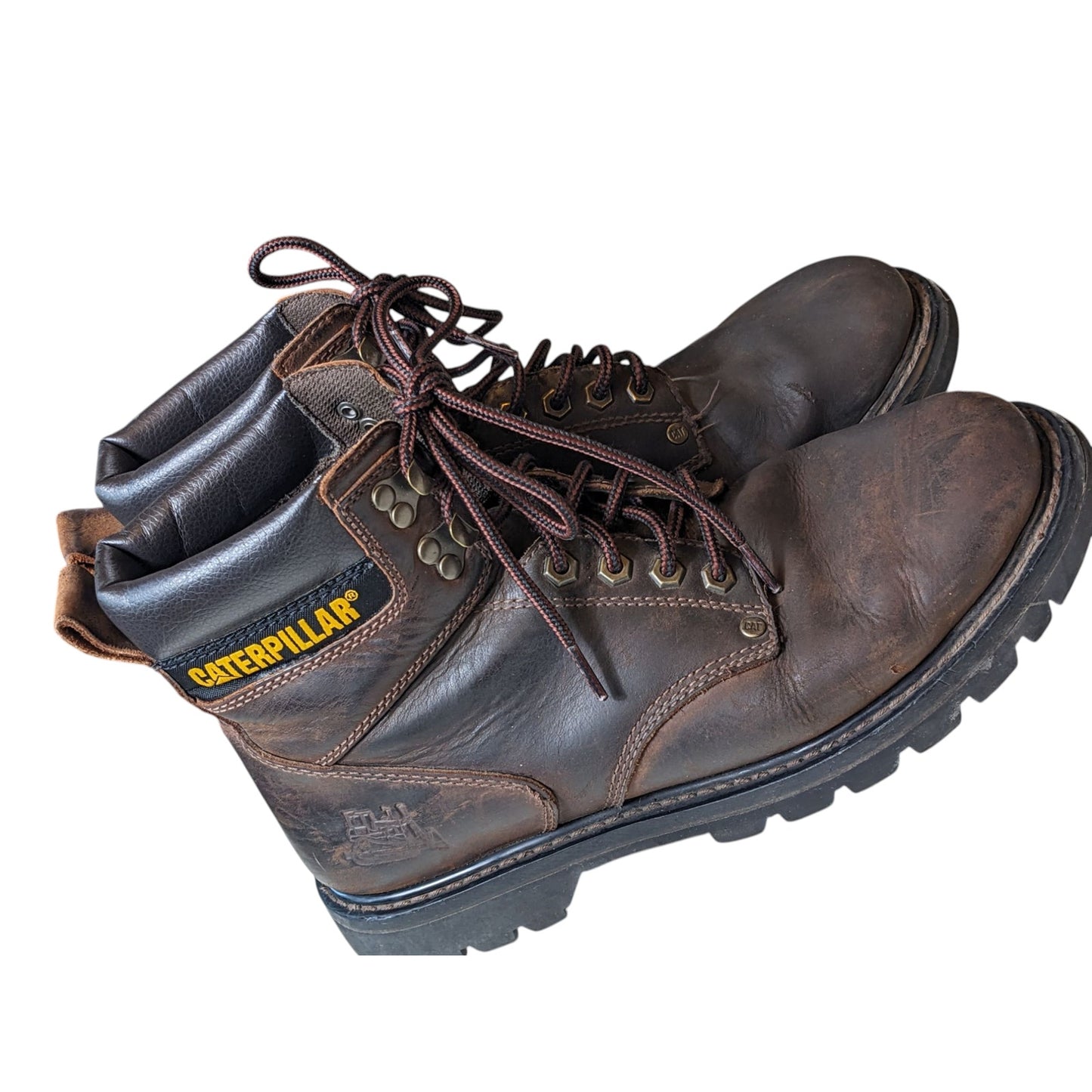 Caterpillar Work Boots Mens 10.5 Brown Leather Steel Toe Safety Oil Resistant