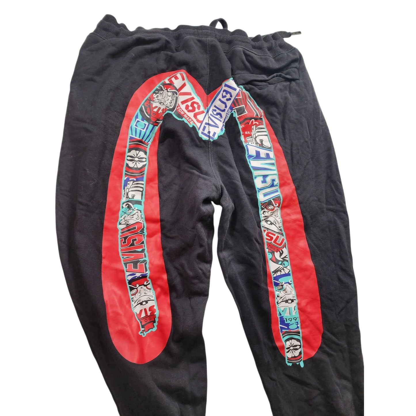 EVISU Heritage Custom XL Sweatpants Red Daicock Graphic Logo Streetwear Joggers