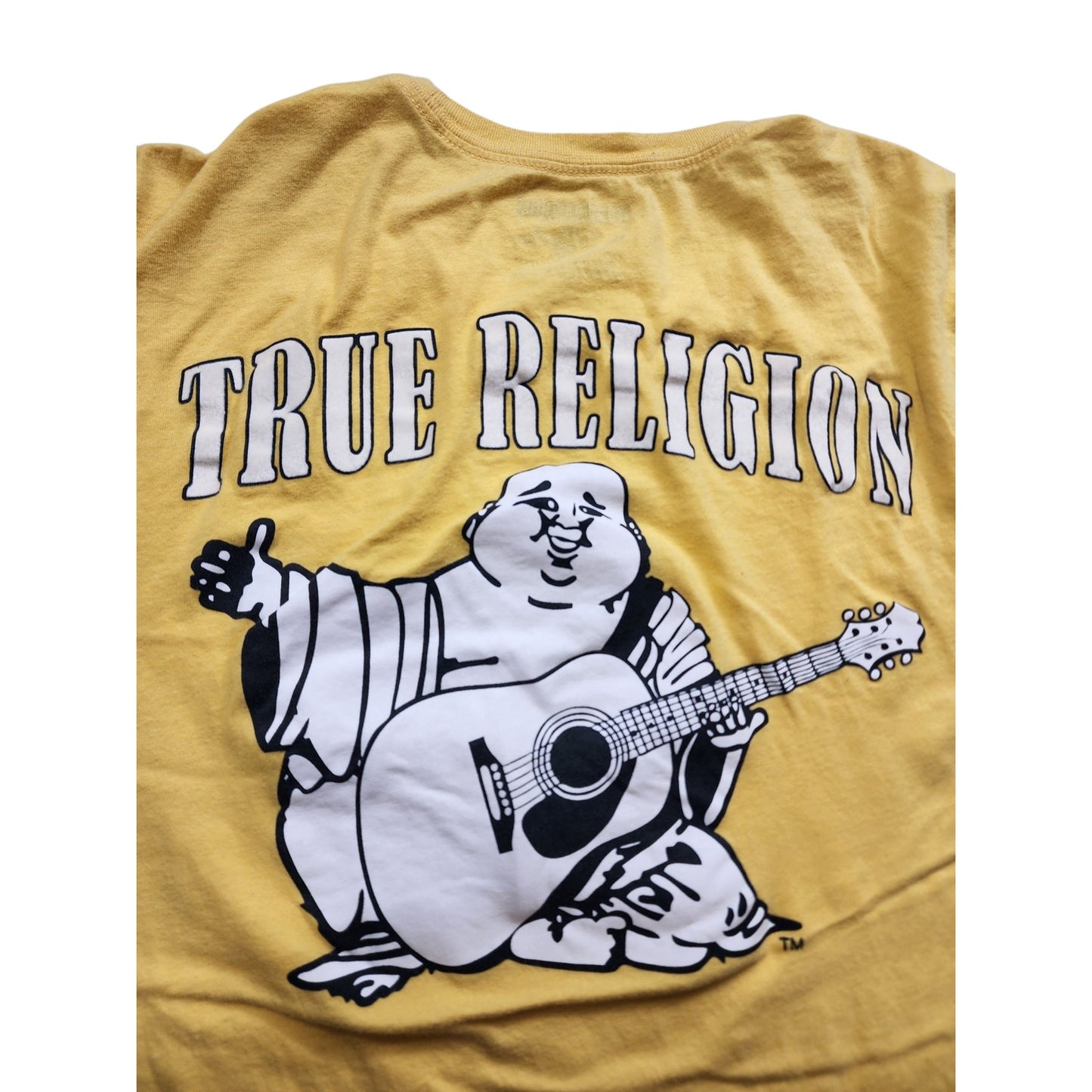 True Religion T Shirt Men Medium Graphic Tee Buddha Guitar Logo Streetwear Top