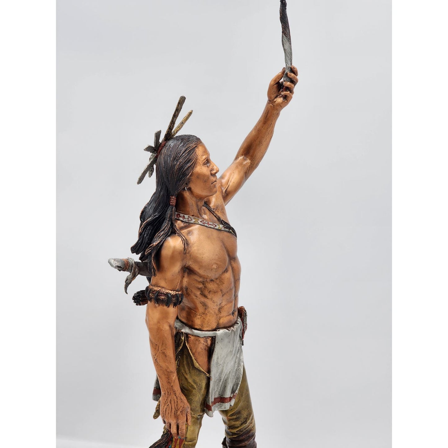 Christopher Pardell Bronze Sculpture Bears Heart Indian Coupe Feather Mixed Media Signed 24"