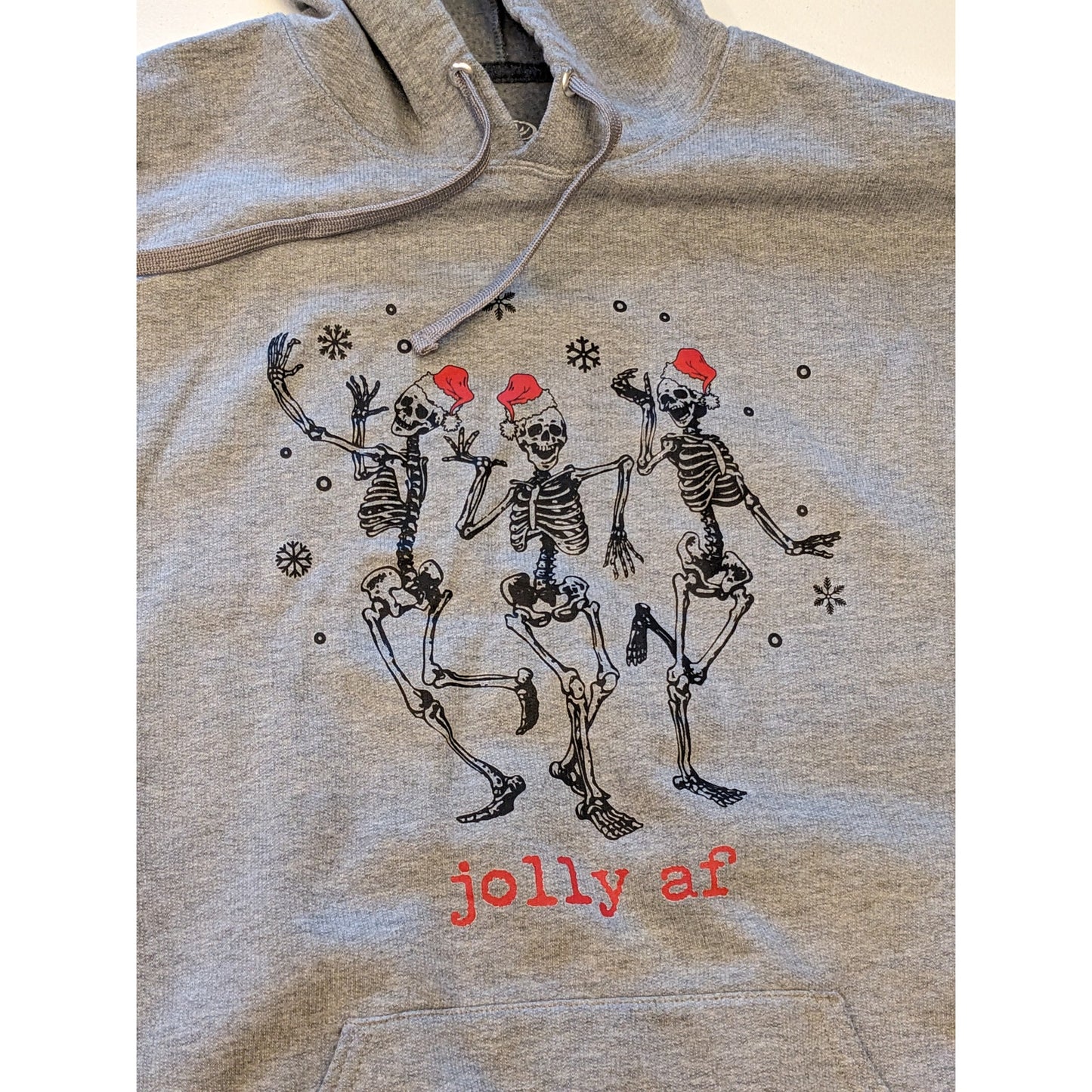 Athletic Works Jolly AF Skeletons Hoodie Mens XL Funny Christmas Sweatshirt Gray