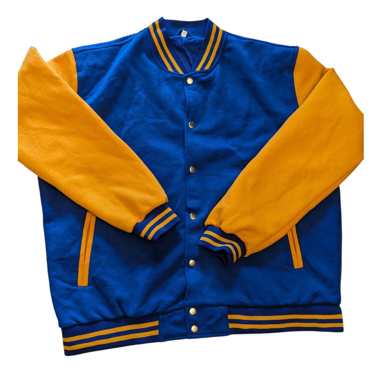Varsity Jacket Mens XXL Letterman Style Bomber Blue Gold Snap Button Retro Style