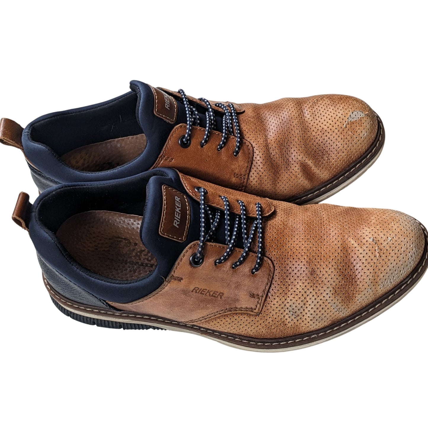 Rieker Shoes Mens 8.5 EU 41 Brown Leather Perforated Derby Sneakers European