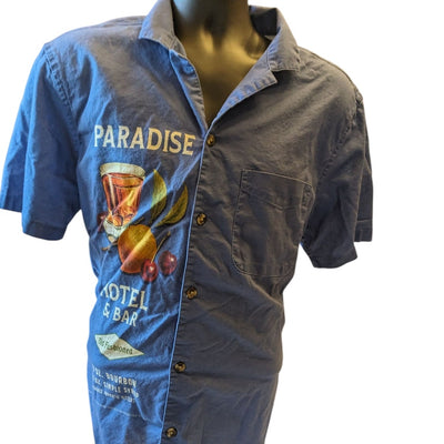 Old Navy Shirt Mens Large Linen Paradise Hotel Cocktail Graphic Beach Hawaiian
