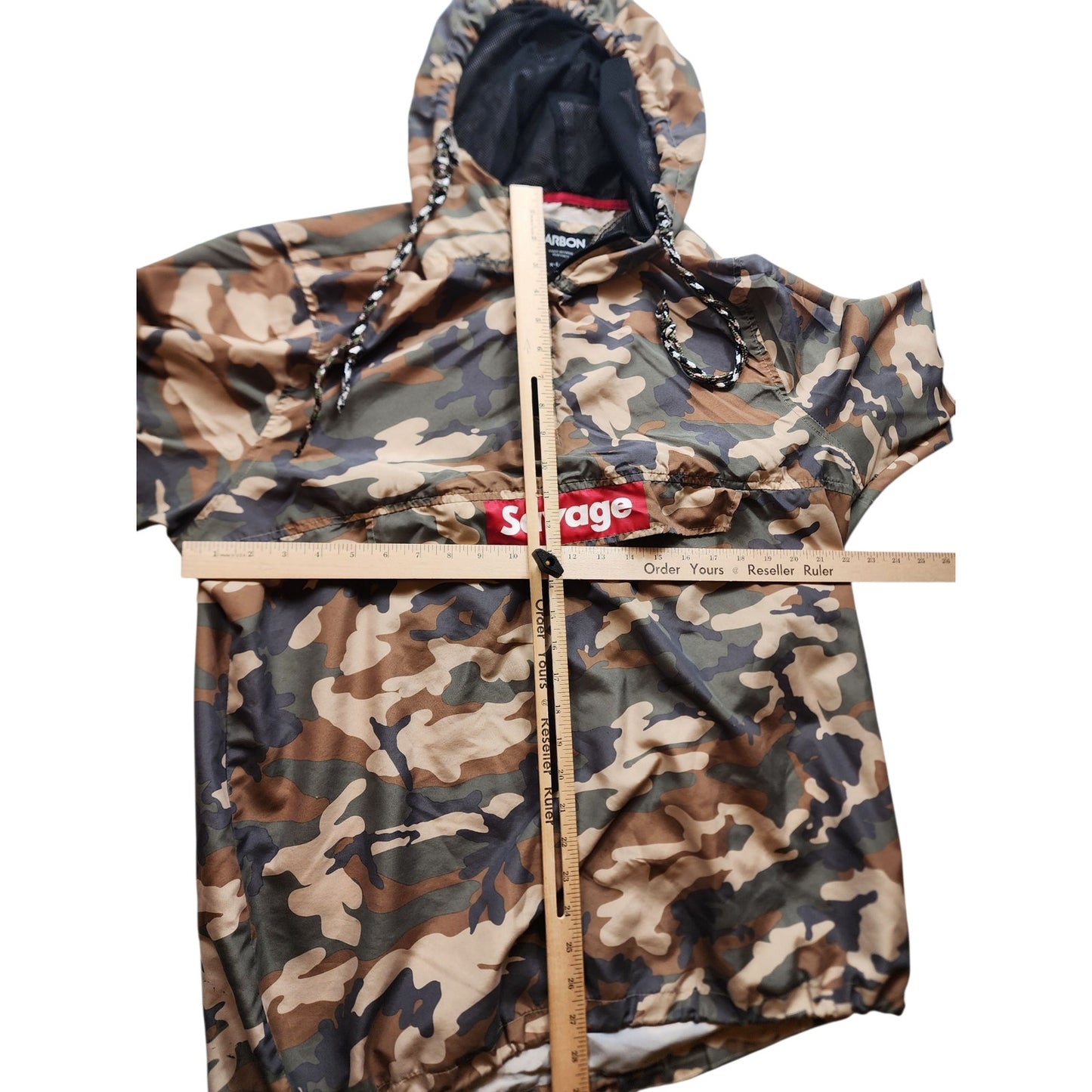 Carbon Savage Camo Pullover Windbreaker Hoodie Mens Large Womens XL Mesh Skater
