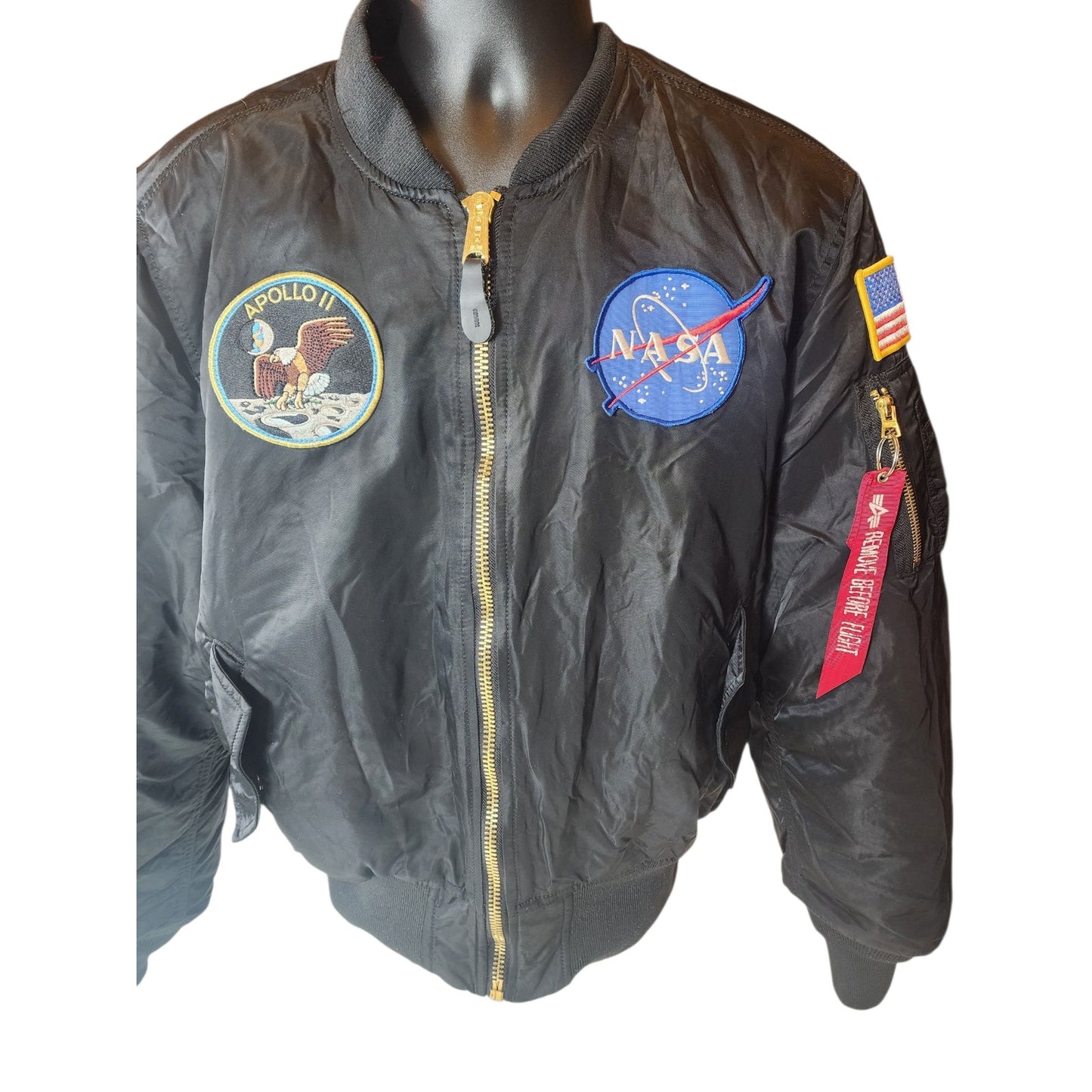 Alpha Industries NASA Apollo MA-1 Bomber Jacket Large Flight USAF Space Aviation