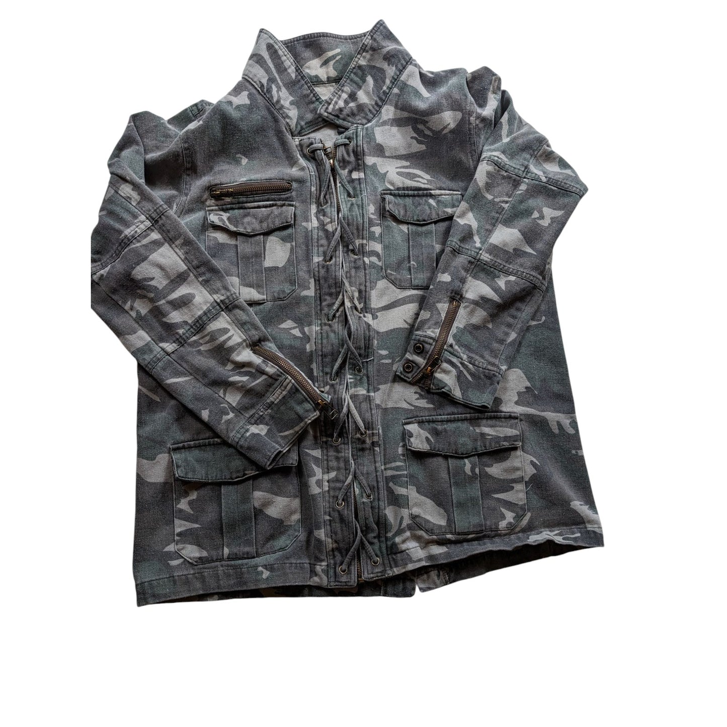 BKE Camo Utility Jacket Womens Large Military Style Zip Up Field Coat Sweatshirt