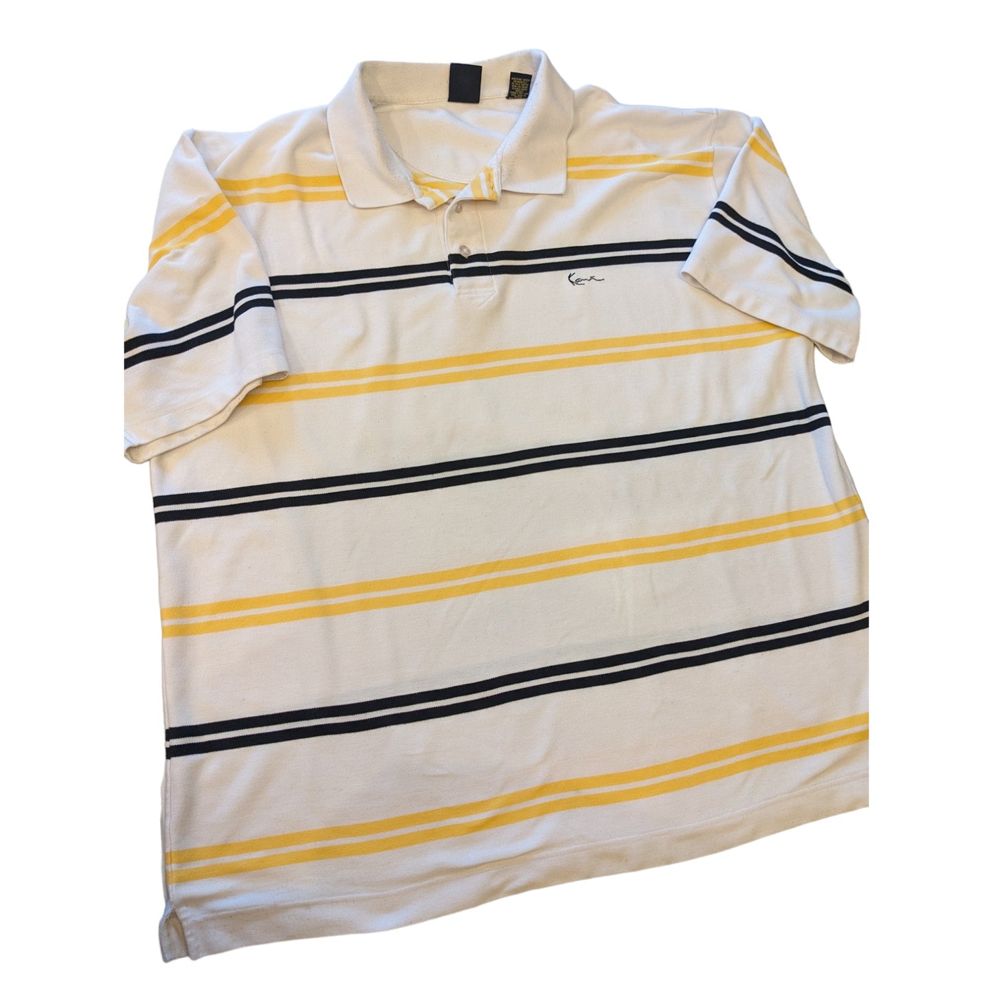 Karl Kani Gold Polo Shirt Mens 4X Golf White Yellow Black Stripes Short Sleeve