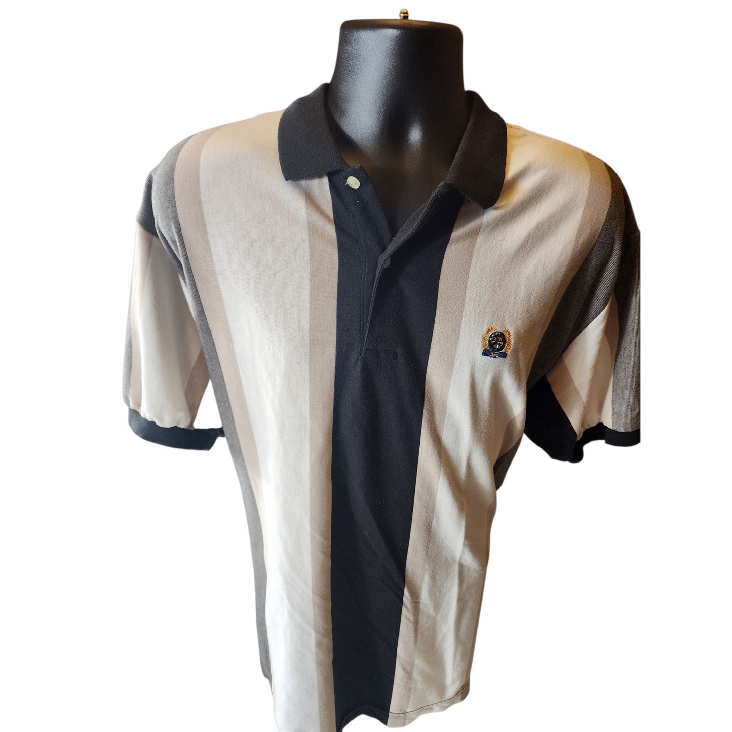 GFC Polo Shirt Mens XL Striped Crest Logo Short Sleeve Casual Golf Preppy 90s