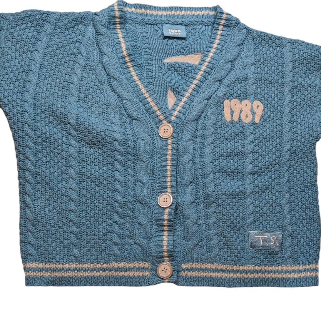 Taylor Swift 1989 Cardigan Womens Medium Large Blue Cable Knit Seagull Button