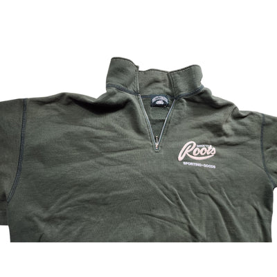 Roots Canada Half Zip Pullover Sweatshirt Mens XL Green Cotton Vintage Y2K