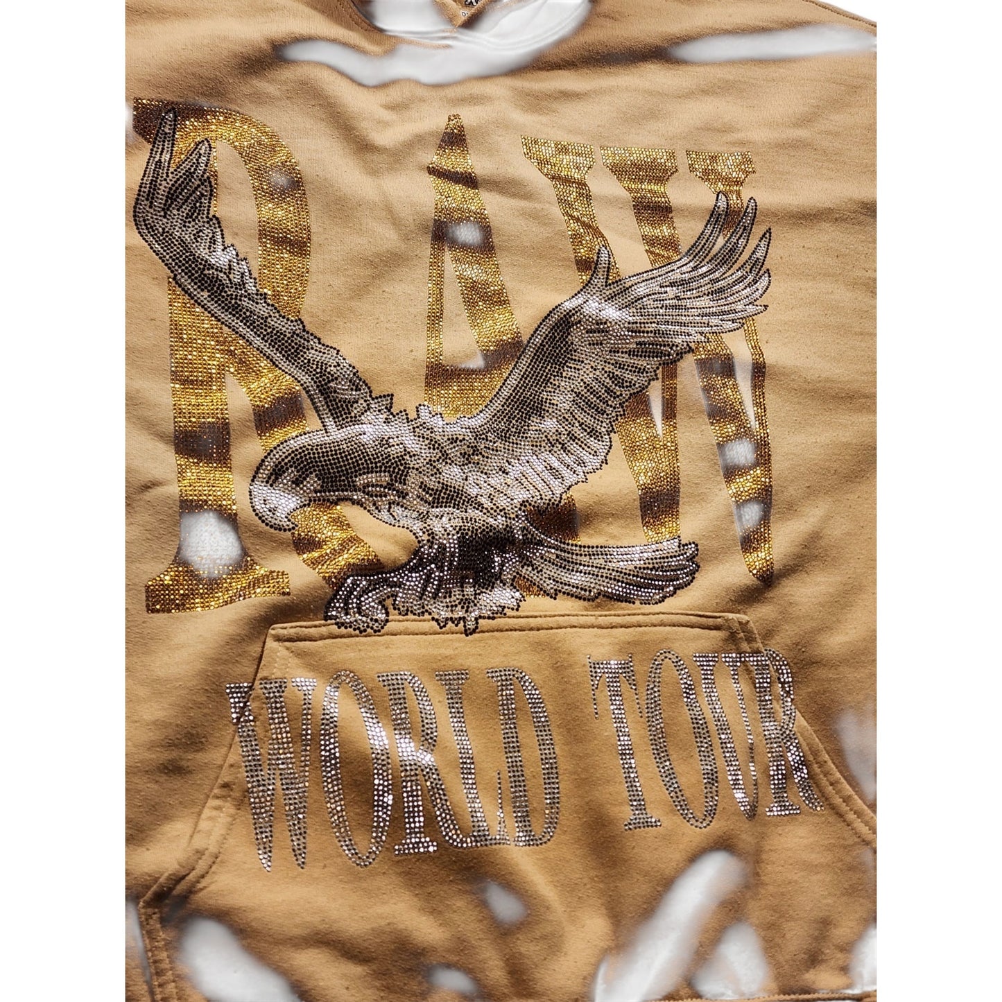 Rawyalty RAW World Tour Hoodie Mens XL Eagle Graphic Rhinestone USA Sweatshirt