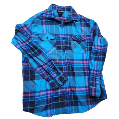 Burton Flannel Shirt Mens Large Blue Plaid Long Sleeve Button Skate Lumberjack