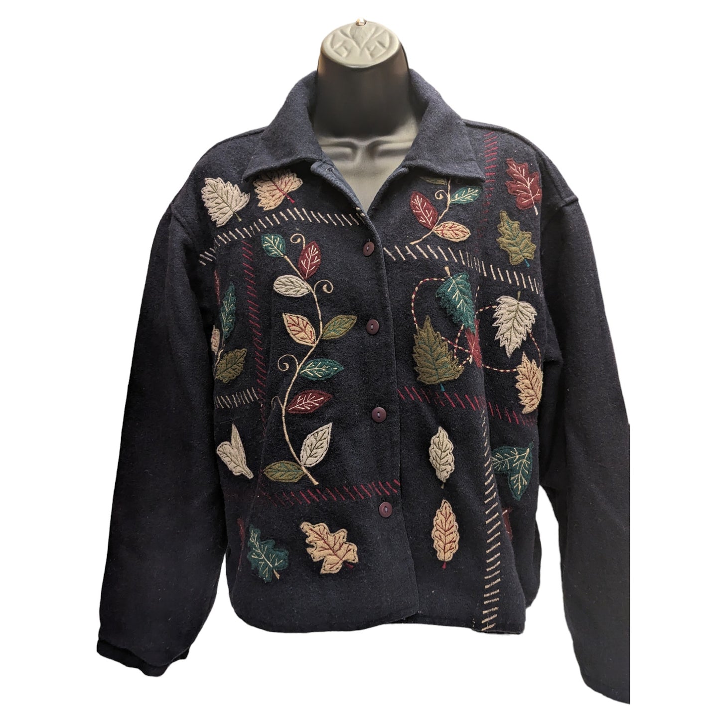 Vintage Paul Harris Jacket Cardigan Sweater Womens Large Leaf Boho 1990s Autumn