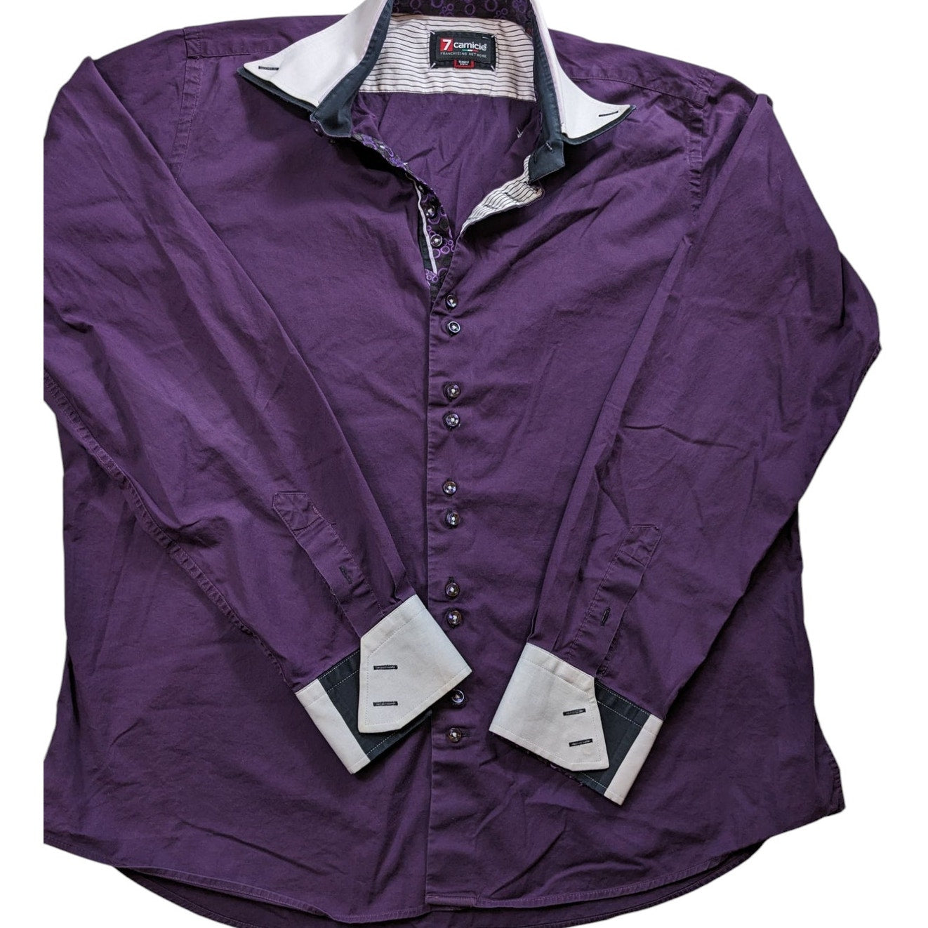 7Camicie Shirt Mens XL 17.5 44 Slim Fit Stretch Dress Purple Collar Button Up
