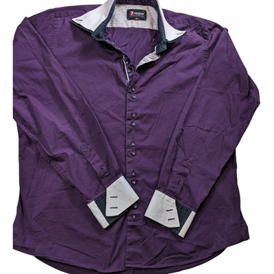 7Camicie Shirt Mens XL 17.5 44 Slim Fit Stretch Dress Purple Collar Button Up