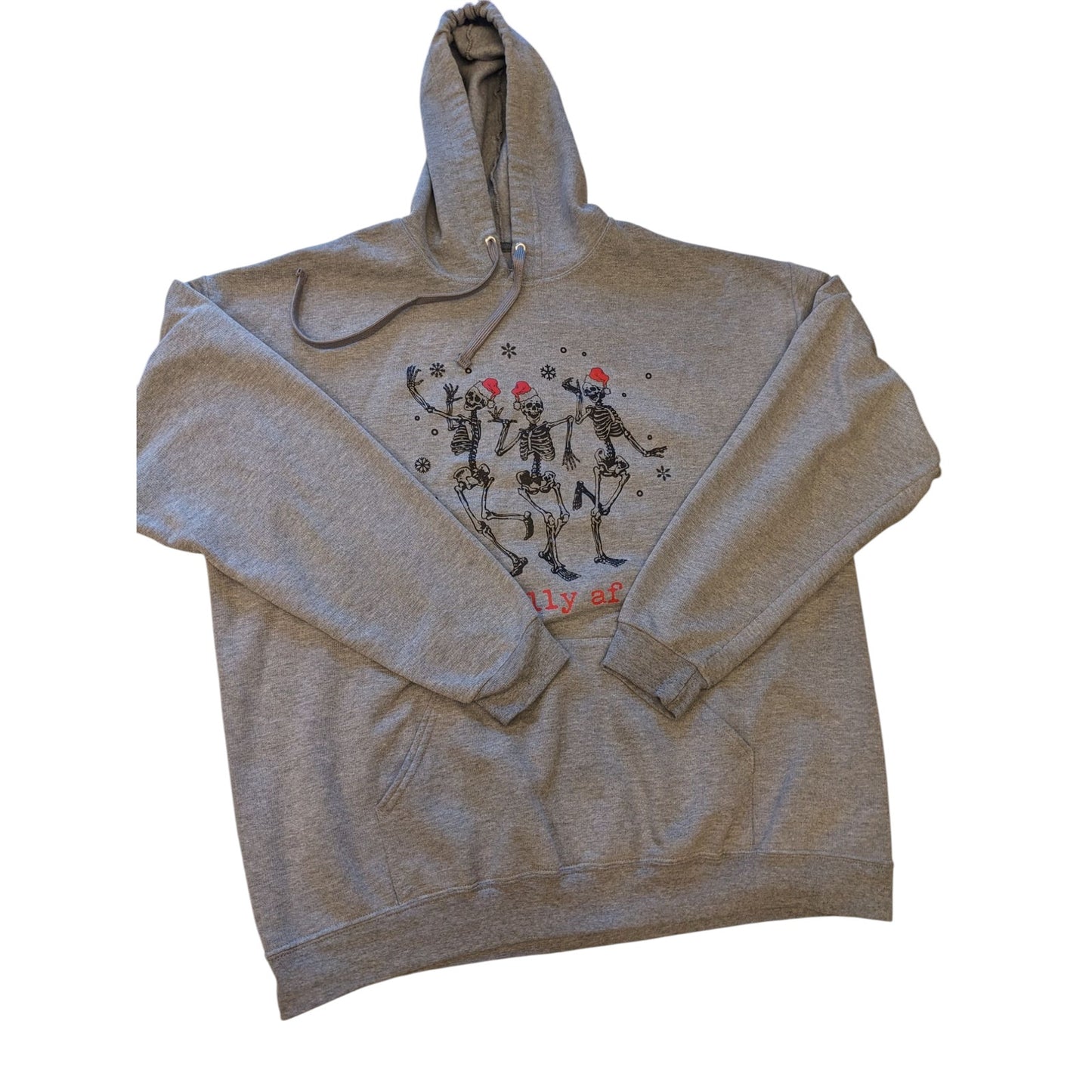Athletic Works Jolly AF Skeletons Hoodie Mens XL Funny Christmas Sweatshirt Gray