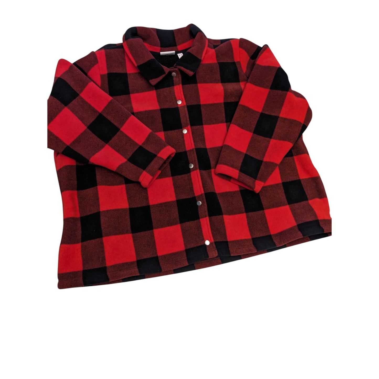 Denim & Co Sherpa Lined Buffalo Plaid Fleece Jacket Women 4X Red Black Button Up