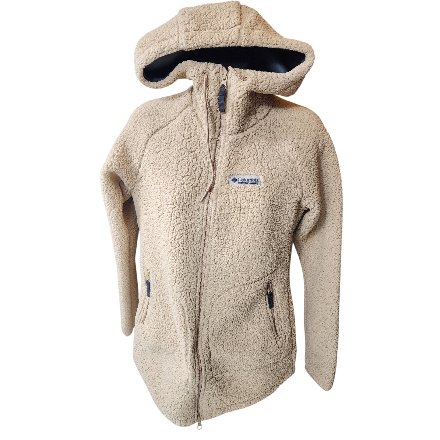 Columbia Hoodie Womens XS Sherpa Fleece Teddy Full Zip Jacket Longline Coat Cozy