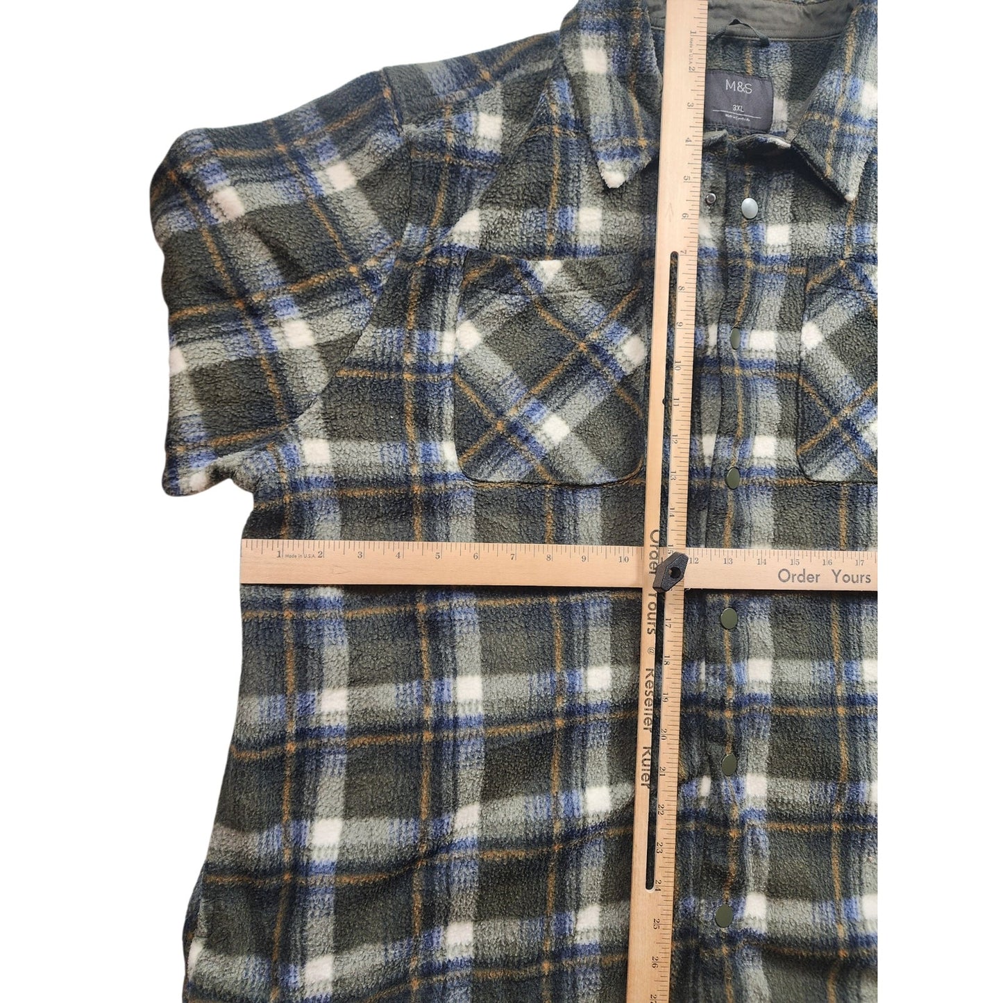 Marks Spencer M&S Fleece Jacquard Check Overshirt 3XL Flannel Shirt Jacket Snap