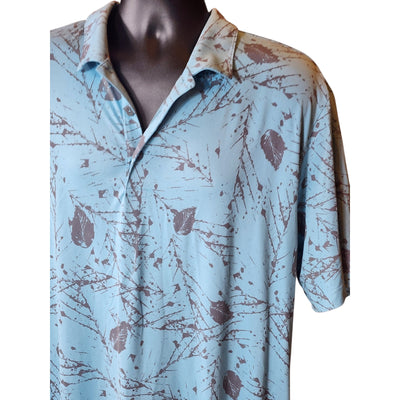 PUMA Golf Polo Shirt Mens XL Blue Abstract Leaf Print Short Sleeve Lightweight