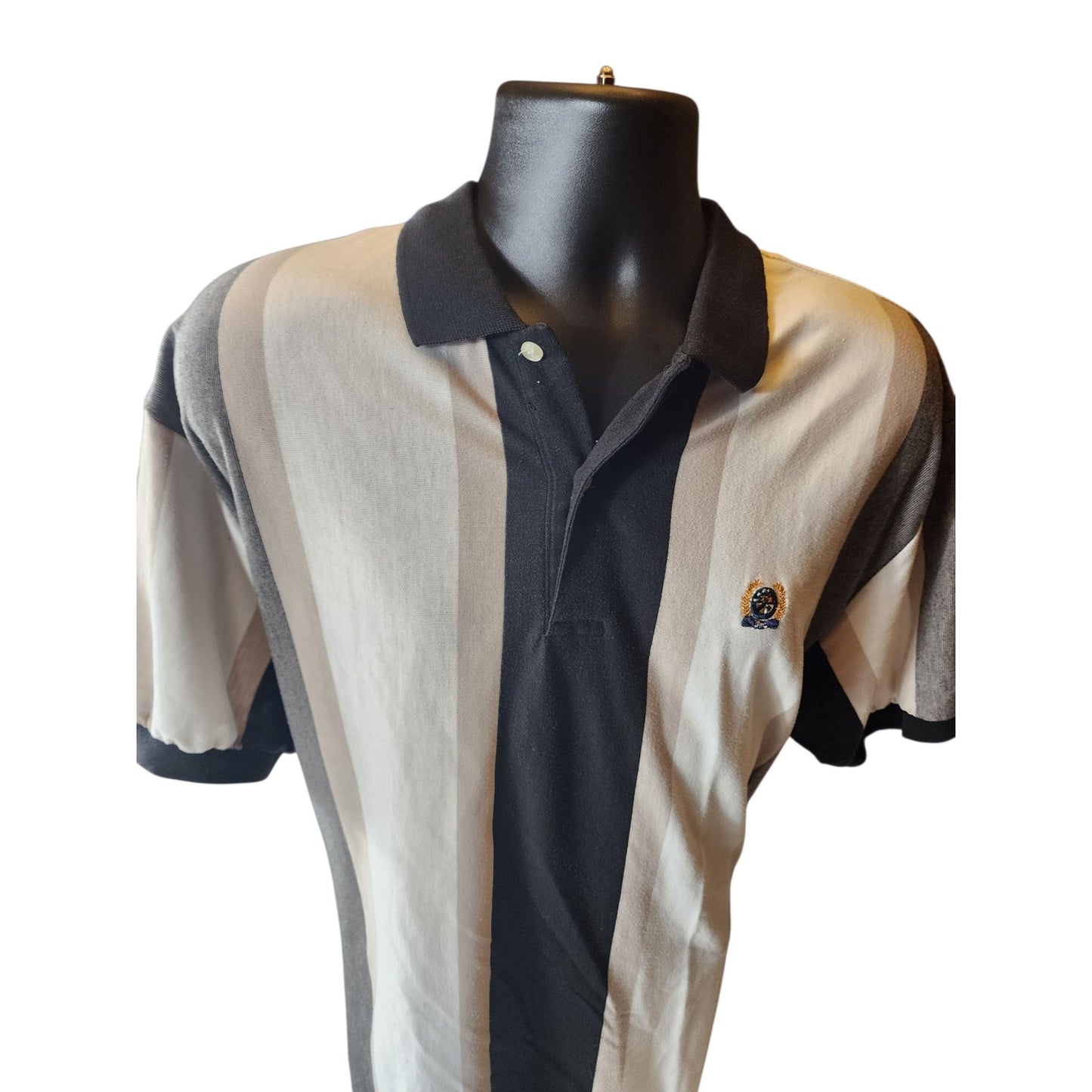 GFC Polo Shirt Mens XL Striped Crest Logo Short Sleeve Casual Golf Preppy 90s