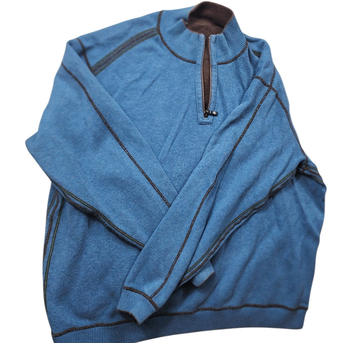 Tommy Bahama Reversible 1/4 Zip Pullover Mens 2XL Brown Blue Sweater Casual Knit