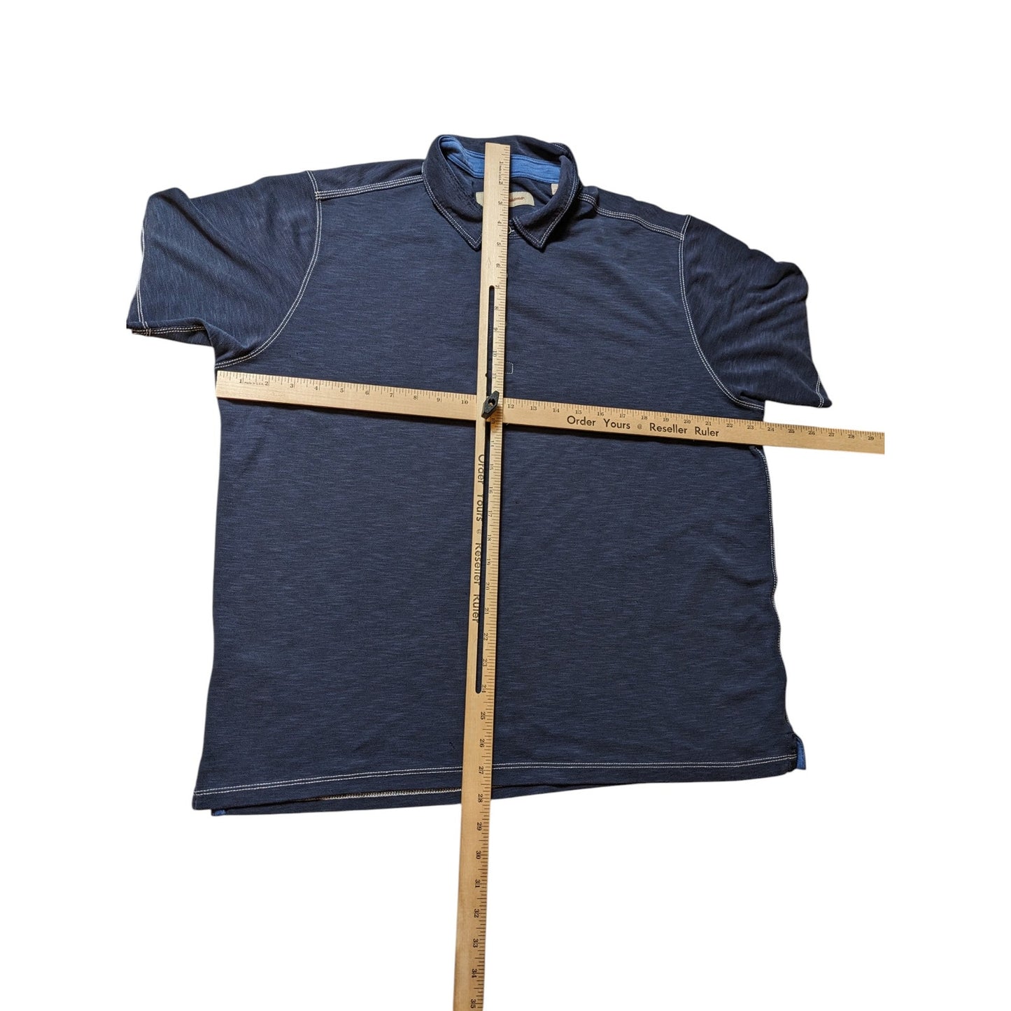 Tommy Bahama Polo Men XL Navy Blue Modal Short Sleeve Contrast Stitch Shirt Prep