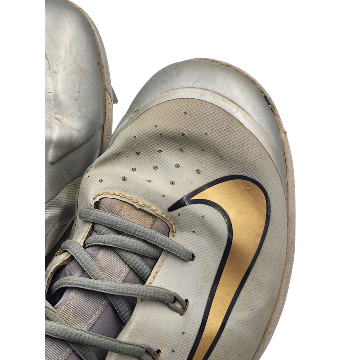 Nike Huarache Baseball Cleats 10.5 Gray Gold Metal Spikes High Top 923428-070