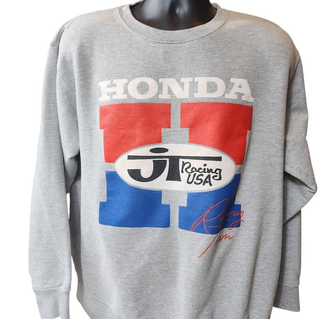 JT Racing Honda USA Crewneck Sweatshirt Mens Large Vintage Moto Pullover Y2K