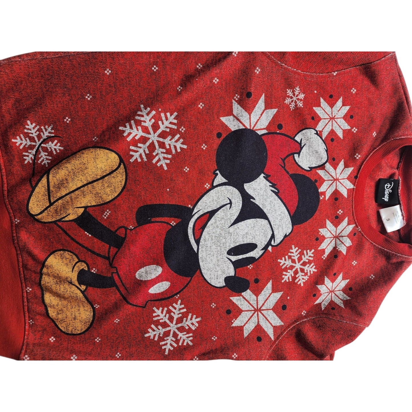 Disney Mickey Christmas Sweater Men Small Womens Medium Santa Hat Snowflake Ugly