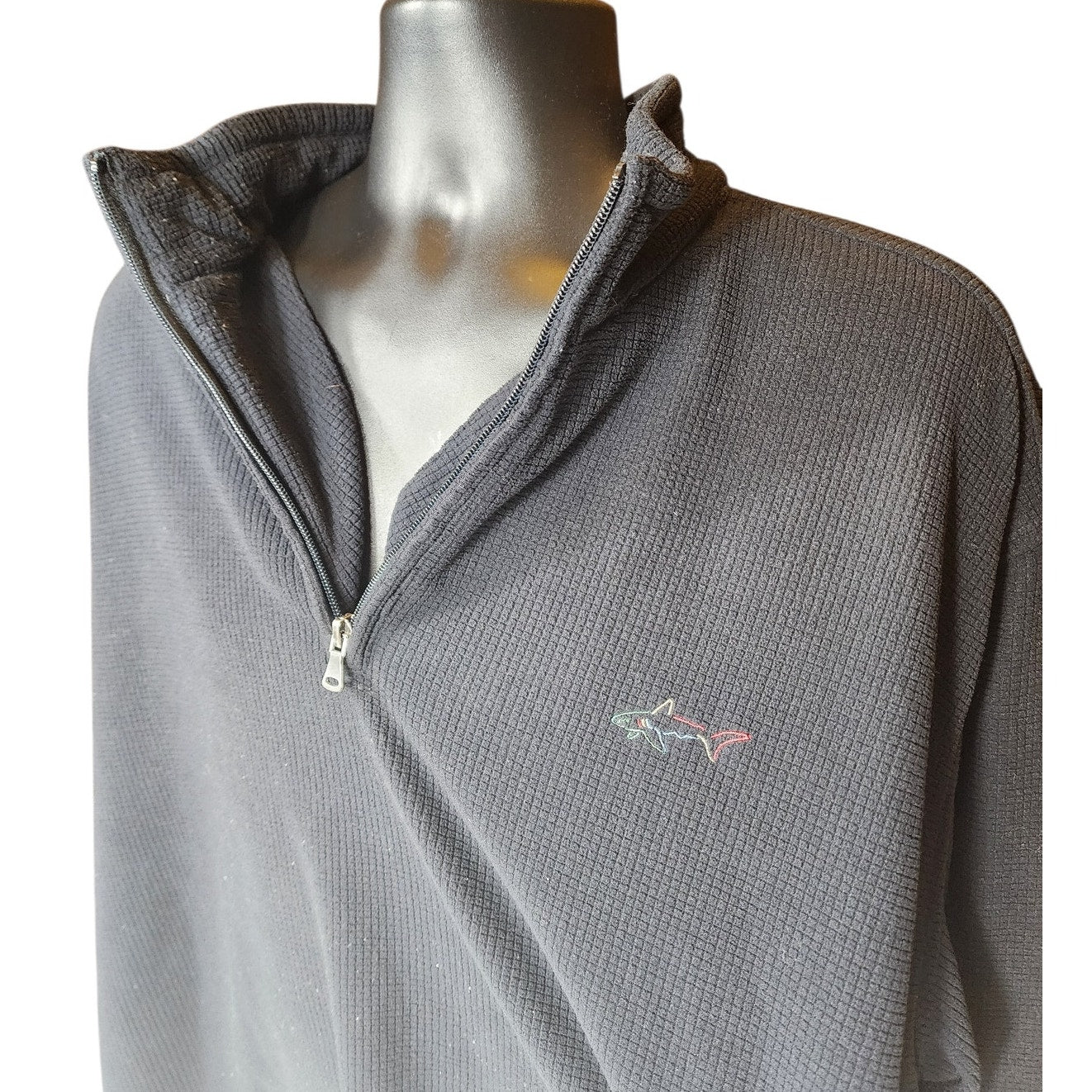 Greg Norman Sweater Men XXL Pullover Zip Black Shark Logo Golf Fleece Sweatshirt