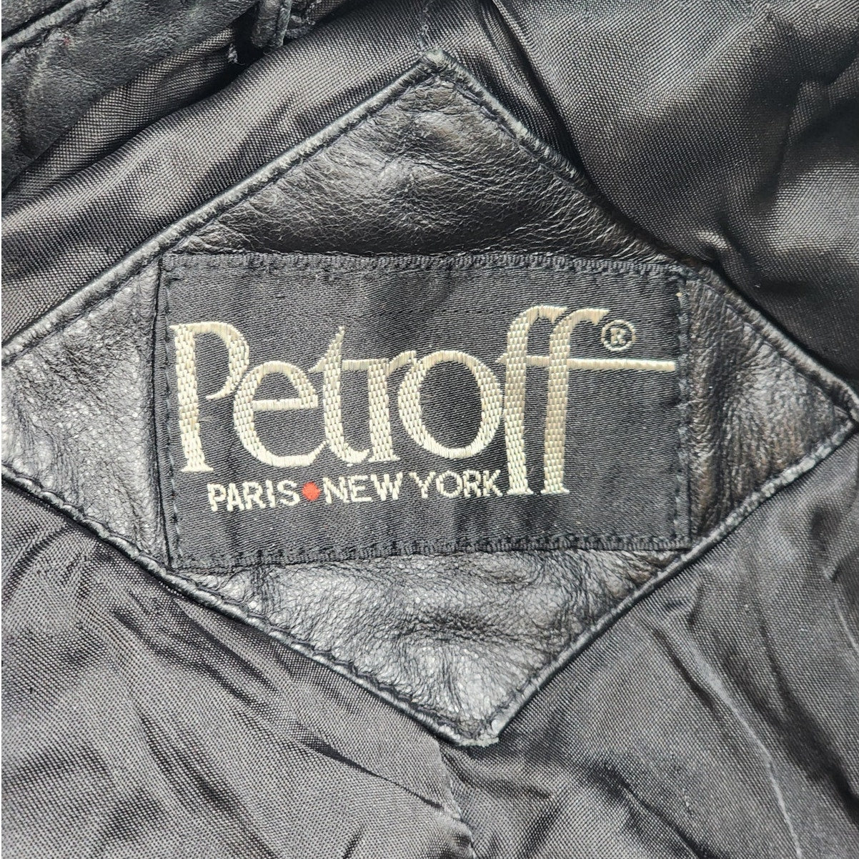 Petroff Leather Jacket Large 52 Zip Crinkle Bomber Vintage Moto Grunge 90s Y2K