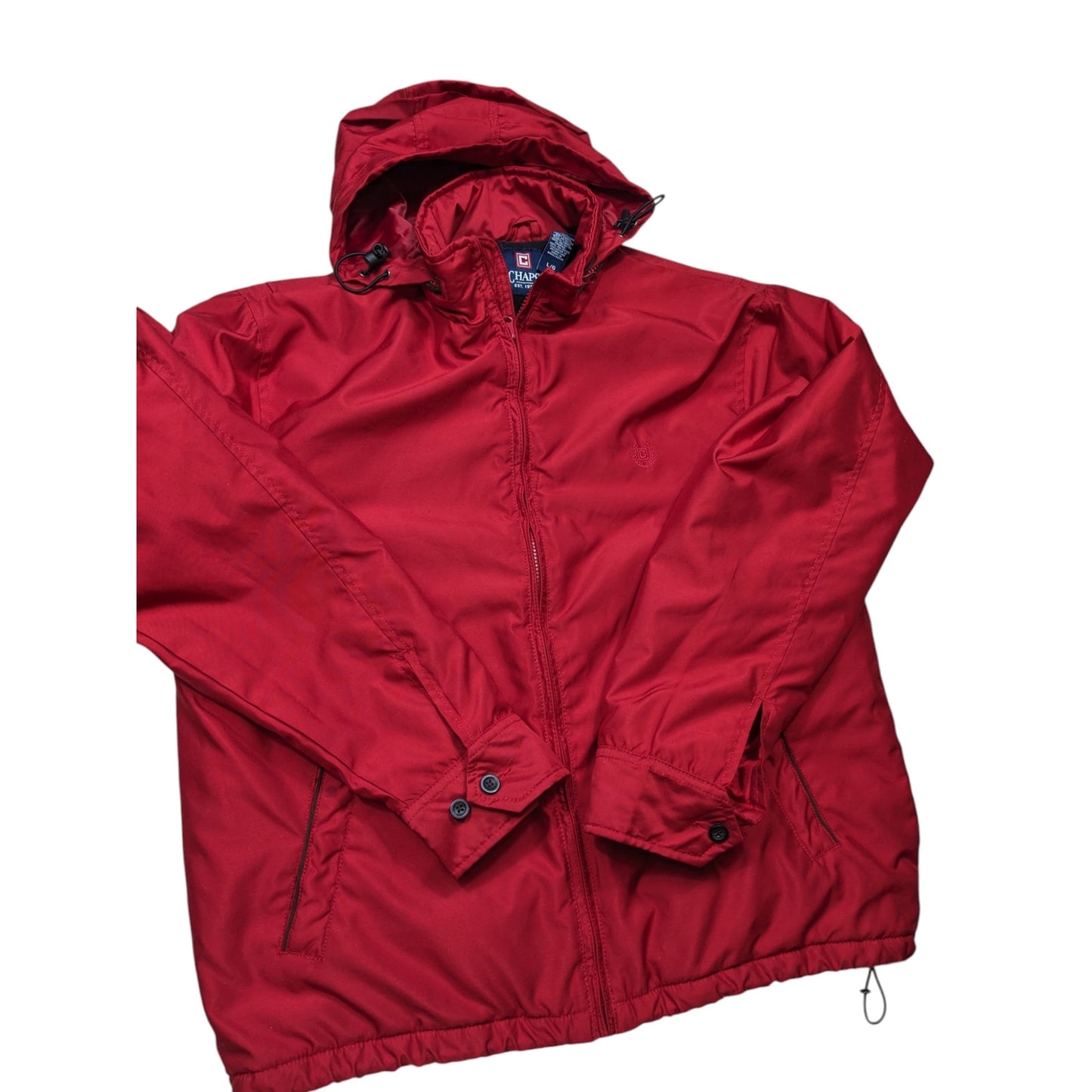 Chaps Jacket Mens Large Red Hooded Full Zip Fleece Lined Windbreaker Coat Hiking