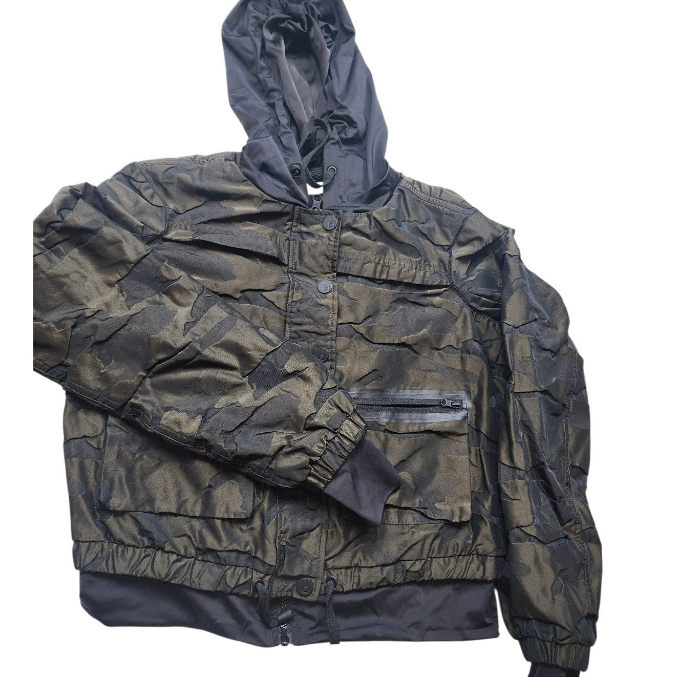 Blanc Noir Jacket Womens Small Skyfall Hooded Aviator Camo Zip Up Windbreaker