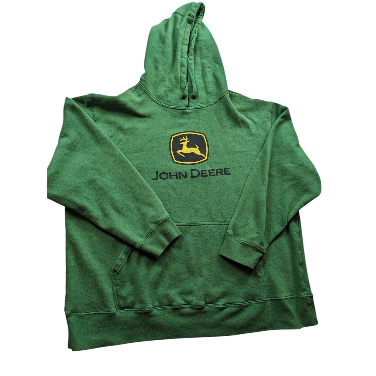 John Deere Hoodie Men XXL Green Pullover Sweatshirt Logo Graphic Kangaroo Pocket