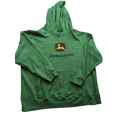 John Deere Hoodie Men XXL Green Pullover Sweatshirt Logo Graphic Kangaroo Pocket
