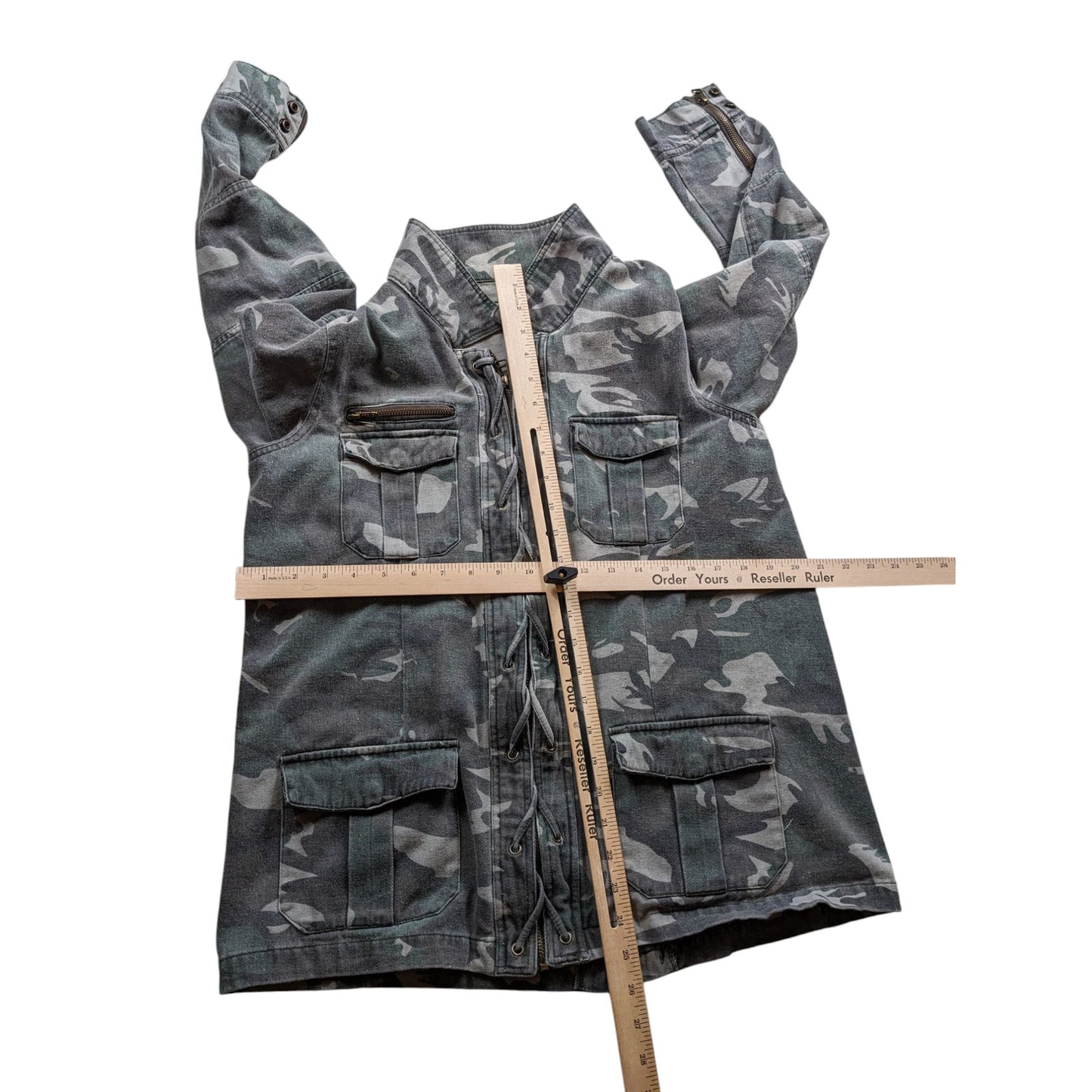 BKE Camo Utility Jacket Womens Large Military Style Zip Up Field Coat Sweatshirt