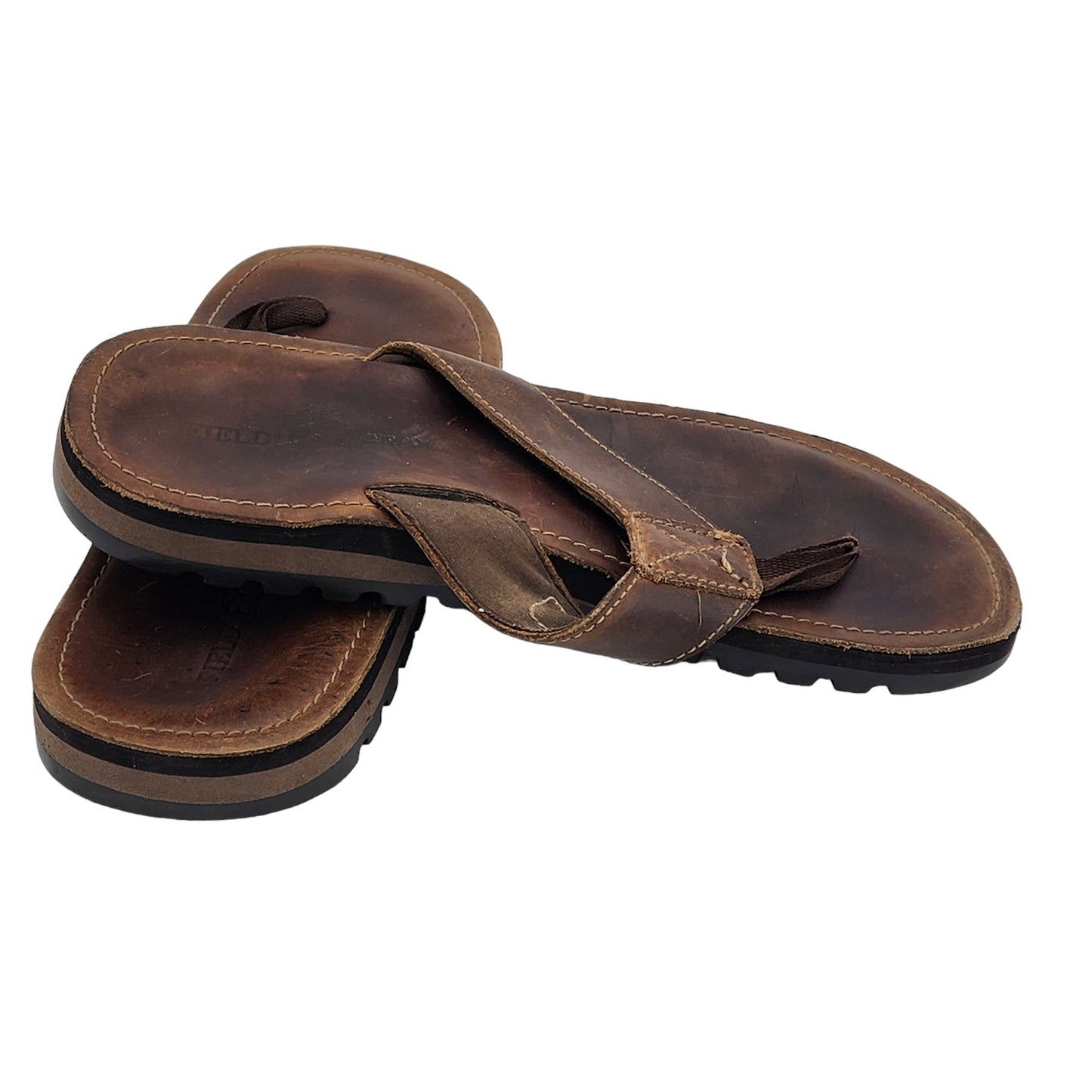 Field Gear Sandals Men 9 Brown Leather FlipFlop Outdoor Adventure Vacation Beach