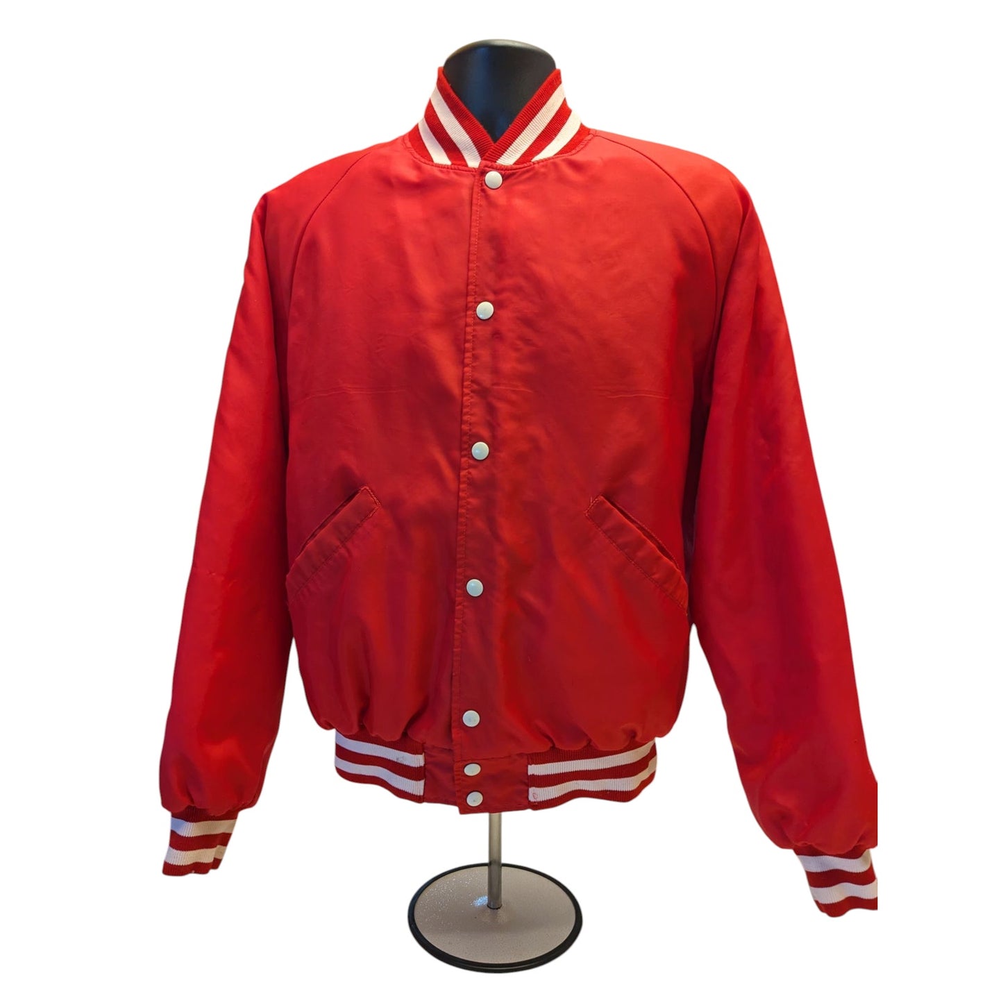 Vintage Butwin Red Satin Varsity Jacket Adult Large USA Snap Front Preppy