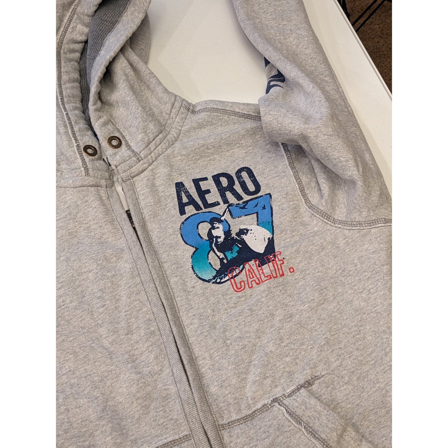 Aeropostale Hoodie Mens Large Zip Up Sweatshirt AERO Surf Graphic California