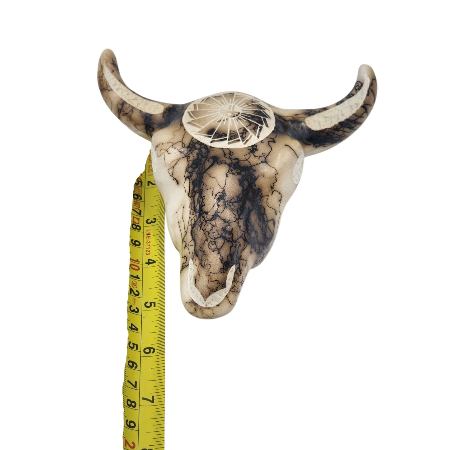 Native American Southwestern Style Pottery Buffalo Skull Signed T Vail Horsehair