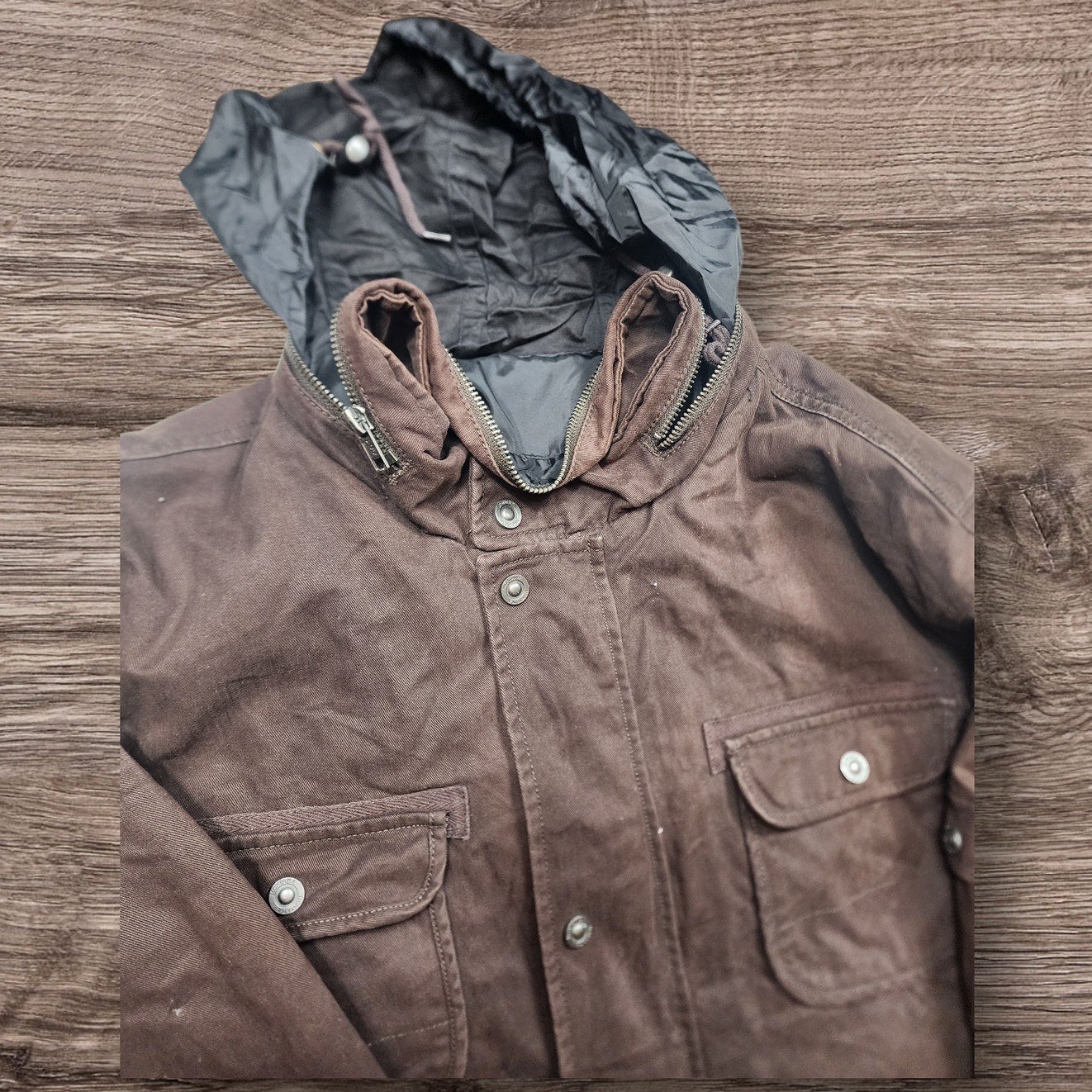 TCM Montana Brown Waxed Field Jacket Mens XL Utility Work Hooded Hunting Hiking